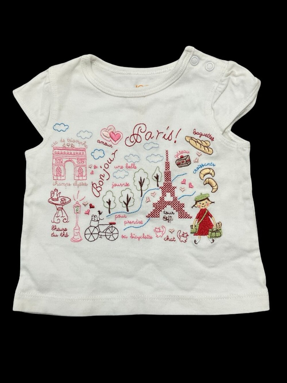 🌻10/$25 - White Tee w/ French Themed Embroidery